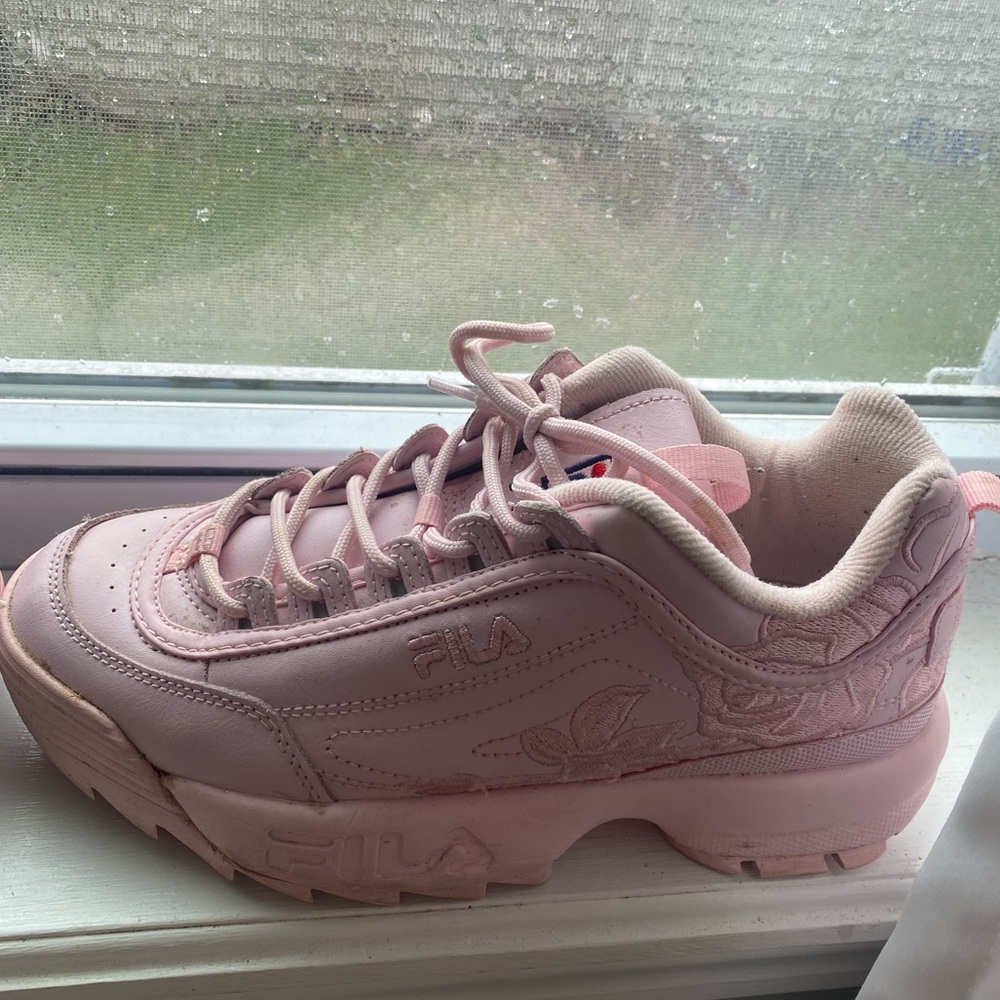 Pink Fila Sneakers w/ Flowers , easy to clean